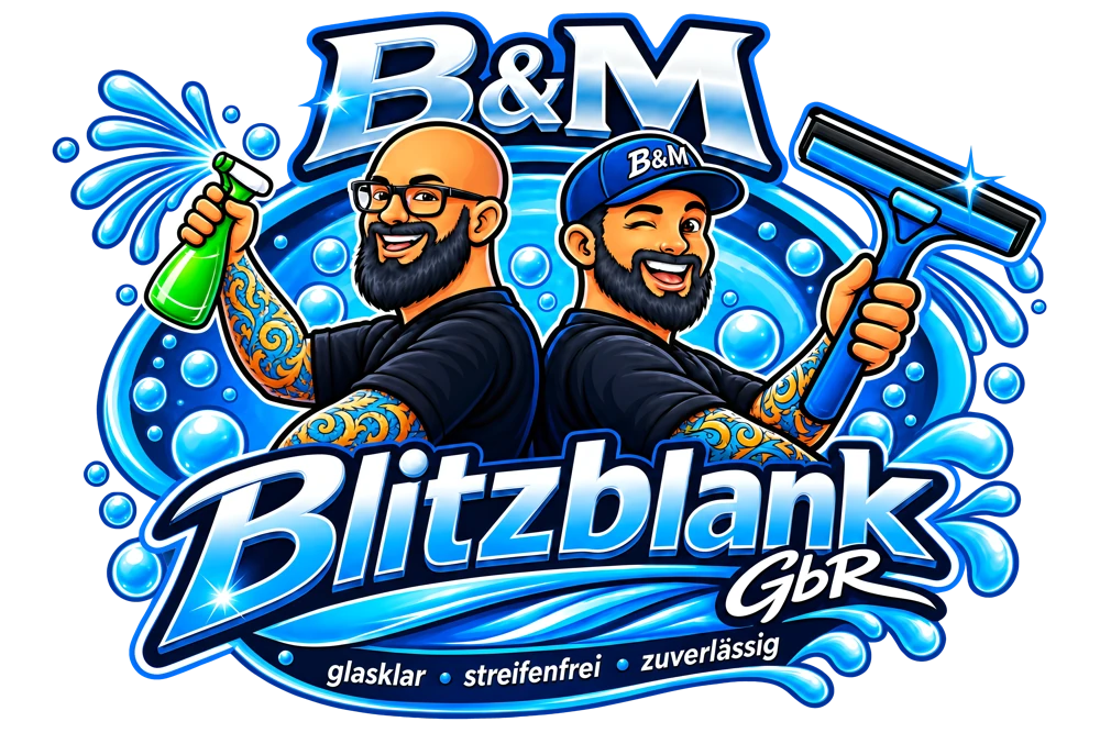 B&M Blitzblank Markenillustration mit zwei Reinigungskräften